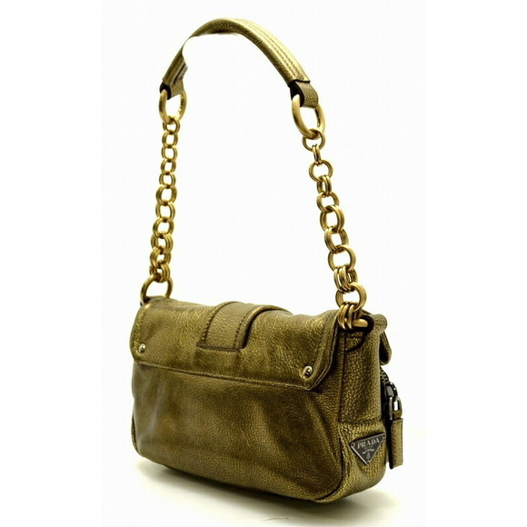 Prada Leather Bronze Metallic Silk Chain Mini Bag Pocket - Picture 1 of 9